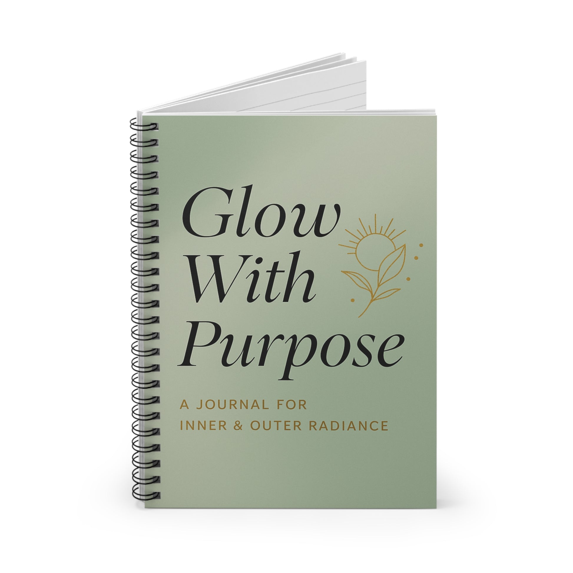 Journal titled 'Glow With Purpose' on a white background